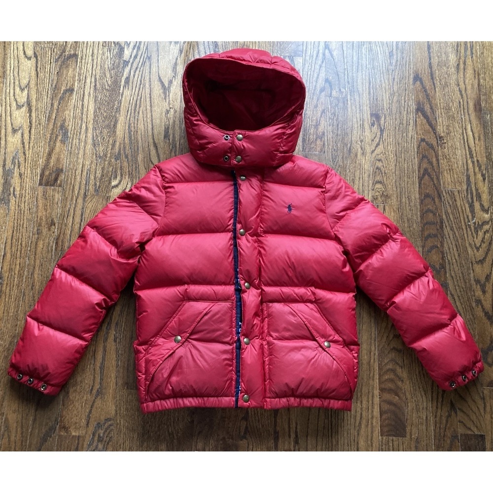 Polo Ralph Lauren Puffer Jacket Youth Size Large Red Hooded Goose Down